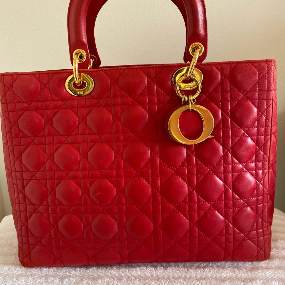 Red Christian Dior handbag, original.